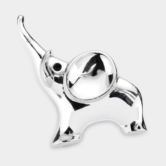 Silver Elephant Simple Metal Brooch Pin 1.8" Pendant Accessory - Picture 1 of 2